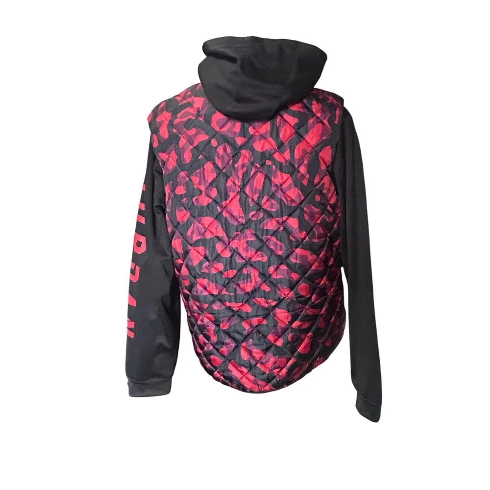 Jordan Kids Quilted Hooded Jacket‎ Red Black Floral Print Logo Size XL